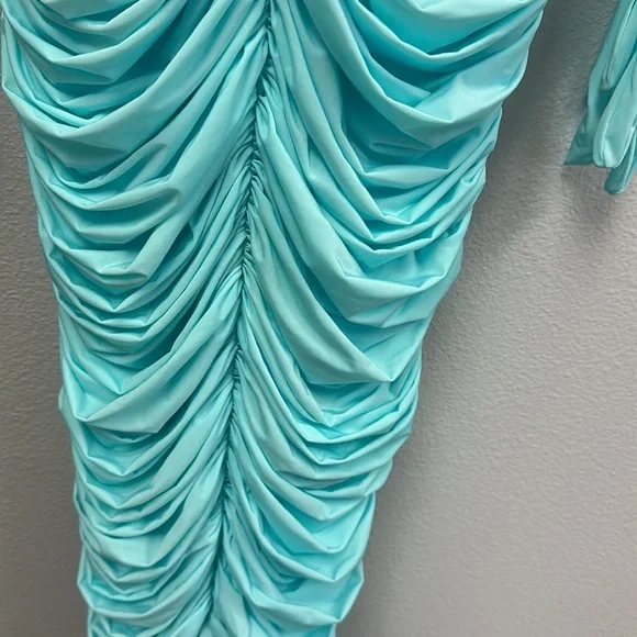 Prescott Gloved Ruched Mesh Midi Dress - Picture 9 of 9